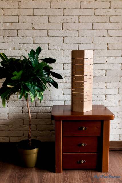 Handmade Hexagonal Wood Lamp, Unique Design - image 1