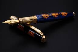 Italian Renaissance Art Fountain Pen With Florence Lily Flower & Vermeil Gold Grip