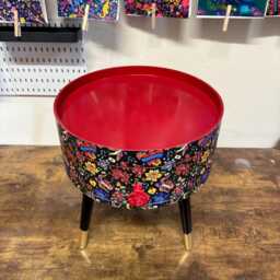 Popsy Burchett Tattoo Print Round Bedside Table . Fun Bright Home Decor Ideal For Nightstand Or Side Table. Red, Black, Heart - thumbnail 2