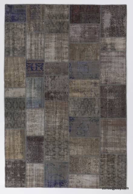 "Handmade Turkish Patchwork Rug Earth Tone Wool - 6'5"" X 9'8" - image 1