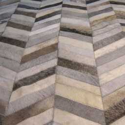 Gray Chevron Cowhide Rug Handmade Patchwork Leather - thumbnail 2