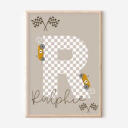 Set Of Race Car & Vehicle Gallery Wall Prints For A Bedroom, Playroom Or Nursery, Including Personalised Initial Print - Unframed - thumbnail 3