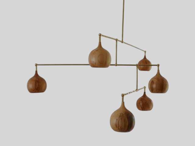 Mid Century Modern Brass & Wood Mobile Chandelier - Stilnovo Style - image 1