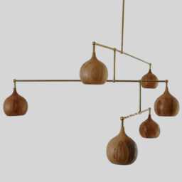 Mid Century Modern Brass & Wood Mobile Chandelier - Stilnovo Style - thumbnail 2