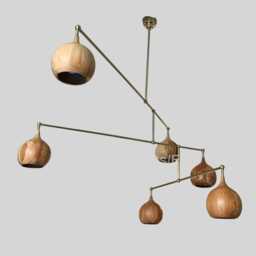 Mid Century Modern Brass & Wood Mobile Chandelier - Stilnovo Style - thumbnail 3