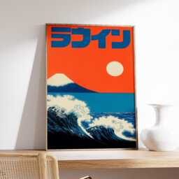Japanese Sunrise Poster, Retro Ocean Wall Art, Minimalist Print, Bold Graphic Design, Modern Coastal Decor, Wabi Sabi Artwork - thumbnail 2