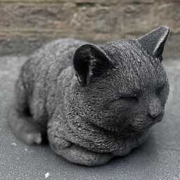 Outdoor Stone Cat Statue Concrete Cat Garden Figure Memorial Lying Kitten Sleeping Memory - thumbnail 1