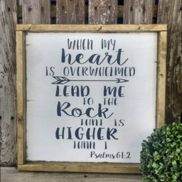 When My Heart Is Overwhelmed Lead Me To The Rock Farmhouse Sign, Wood Wall Art, Rustic Home Decor Framed Sign Psalms 612 - thumbnail 2