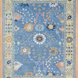 Handmade Oushak Wool Rug, Floral Fine Woolcarpet, Blue, Orange & Yellow Ar_3307 - thumbnail 2
