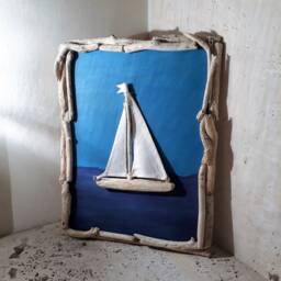 Driftwood 3D Sailboat, Organic Framed Wall Art - thumbnail 3