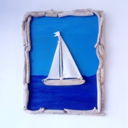 Driftwood 3D Sailboat, Organic Framed Wall Art - thumbnail 4