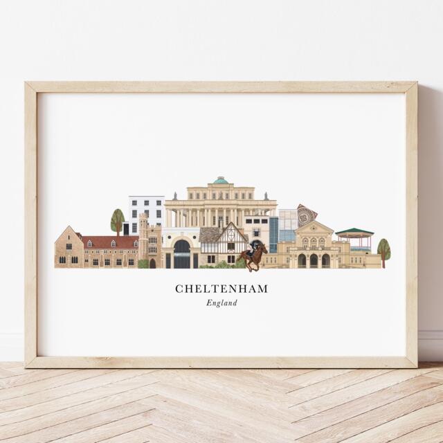 Cheltenham Skyline Print, Hand Drawn Illustrated Poster, Colourful Wall Art, Housewarming Gift, Detailed Cityscape Art - image 1