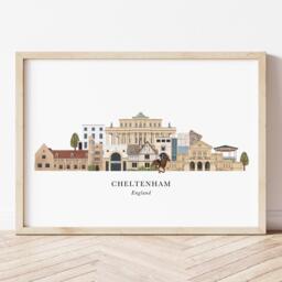 Cheltenham Skyline Print, Hand Drawn Illustrated Poster, Colourful Wall Art, Housewarming Gift, Detailed Cityscape Art - thumbnail 1