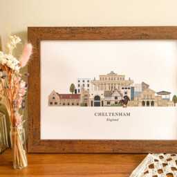 Cheltenham Skyline Print, Hand Drawn Illustrated Poster, Colourful Wall Art, Housewarming Gift, Detailed Cityscape Art - thumbnail 3