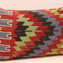 Turkish Kilim Pillow Cover 16x24, Vintage Wool Lumbar Cushion - thumbnail 2