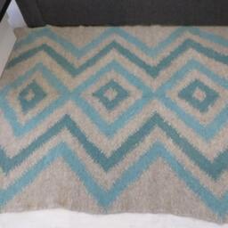 Handmade Wool Kilim Rug Boho Chic Grey Blue Woven Rug - thumbnail 4