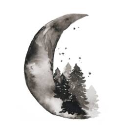 Moon Phases Art Print - Set Of 3 Boho Spiritual Luna Black Watercolour With Forest Shadow Gift Full Moon Half - thumbnail 2