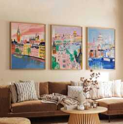 Set Of 3 London Posters, UK Travel Prints, Wall Art Set, British Landmark Poster Modern Cityscape Decor Gift - thumbnail 1