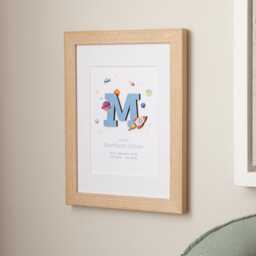 Rocket & Planets New Baby Initial Print - Christening Gift For Boys Space Themed Nursery Children's Bedroom Wall - thumbnail 2