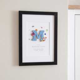Rocket & Planets New Baby Initial Print - Christening Gift For Boys Space Themed Nursery Children's Bedroom Wall - thumbnail 1