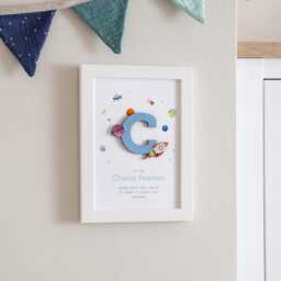 Rocket & Planets New Baby Initial Print - Christening Gift For Boys Space Themed Nursery Children's Bedroom Wall - thumbnail 3
