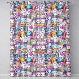 Cute Kawaii School Supplies Desk Rainbow Sun Globe Purple Seamless Pattern Readymade Eyelet Ring Top Thermal 100% Blackout Curtains - thumbnail 2