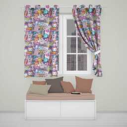Cute Kawaii School Supplies Desk Rainbow Sun Globe Purple Seamless Pattern Readymade Eyelet Ring Top Thermal 100% Blackout Curtains - thumbnail 1