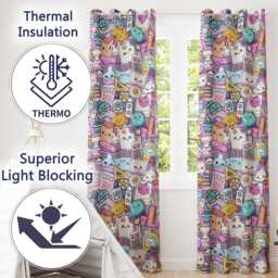 Cute Kawaii School Supplies Desk Rainbow Sun Globe Purple Seamless Pattern Readymade Eyelet Ring Top Thermal 100% Blackout Curtains - thumbnail 3