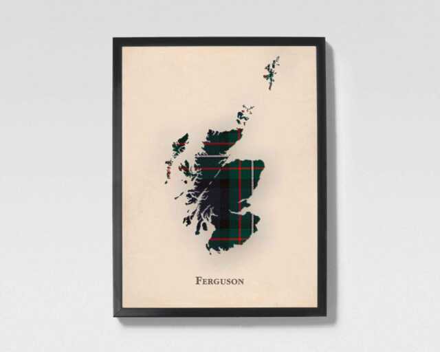 Clan Ferguson Scottish Tartan Map - Of Scotland Family Wall Decor, Ready To Hang - image 1
