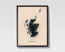 Clan Ferguson Scottish Tartan Map - Of Scotland Family Wall Decor, Ready To Hang - thumbnail 1
