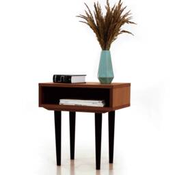 Nightstand With Open Shelf in Mid-Century Modern Style Made Of Oak Vaneer -Teak Colour -, Bedside Table Livlo T-P05 - thumbnail 3