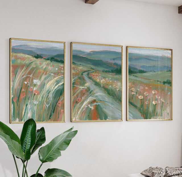 Sage Wildflower Poster Set, Abstract Meadow Wall Art Prints - image 1
