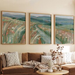 Sage Wildflower Poster Set, Abstract Meadow Wall Art Prints - thumbnail 4