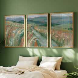 Sage Wildflower Poster Set, Abstract Meadow Wall Art Prints - thumbnail 2