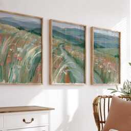 Sage Wildflower Poster Set, Abstract Meadow Wall Art Prints - thumbnail 3