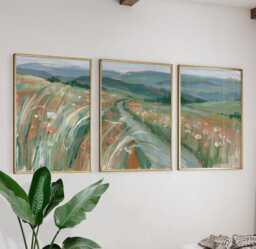 Sage Wildflower Poster Set, Abstract Meadow Wall Art Prints - thumbnail 1