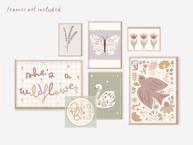 Set Of Woodland & Wildflower Gallery Wall Prints For A Girls Room, Playroom Or Nursery, Including Personalised Print - Unframed - image 1