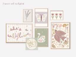 Set Of Woodland & Wildflower Gallery Wall Prints For A Girls Room, Playroom Or Nursery, Including Personalised Print - Unframed - thumbnail 1