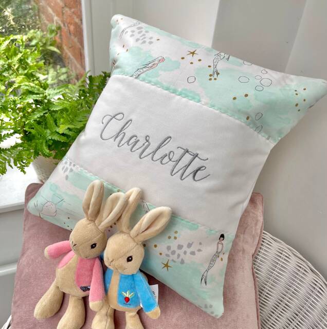 Mermaid Print Name Cushion Embroidered Girls Bedroom Decor - image 1