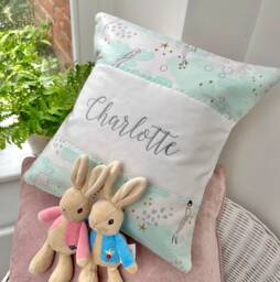 Mermaid Print Name Cushion Embroidered Girls Bedroom Decor - thumbnail 1