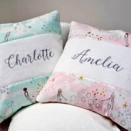 Mermaid Print Name Cushion Embroidered Girls Bedroom Decor - thumbnail 2