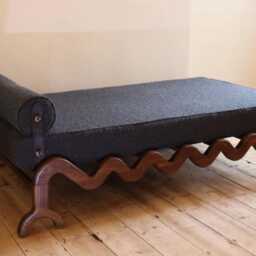 Solid Walnut Boucl?? Day Bed - Luxury Handcrafted UK Furniture Home Decor - thumbnail 3