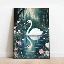 A4 A5 White Swan On The Lake Art Print - Forest Fantasy Poster Bird Woodlands Botanical Garden - thumbnail 3