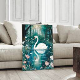 A4 A5 White Swan On The Lake Art Print - Forest Fantasy Poster Bird Woodlands Botanical Garden - thumbnail 2