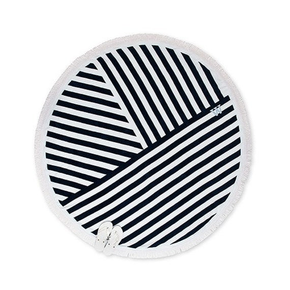 Personalized Beach Towel - Circular Navy & White Stripes Striped Best Friends Customized Gift Vacation Memento For Her - image 1