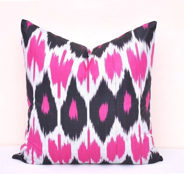 Pink Black Ikat Pillow Cover, Handmade Cotton Cushion - 20x20 In - image 1