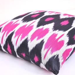 Pink Black Ikat Pillow Cover, Handmade Cotton Cushion - 20x20 In - thumbnail 2