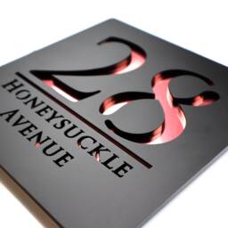 K Smart Sign - Bellissima S1 Laser Cut Matt Black & Rose Gold Mirror Floating House Signs Door Number Plaques 180mm X 180mm - thumbnail 1