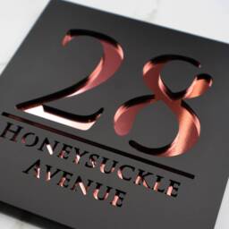 K Smart Sign - Bellissima S1 Laser Cut Matt Black & Rose Gold Mirror Floating House Signs Door Number Plaques 180mm X 180mm - thumbnail 3