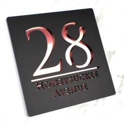 K Smart Sign - Bellissima S1 Laser Cut Matt Black & Rose Gold Mirror Floating House Signs Door Number Plaques 180mm X 180mm - thumbnail 2